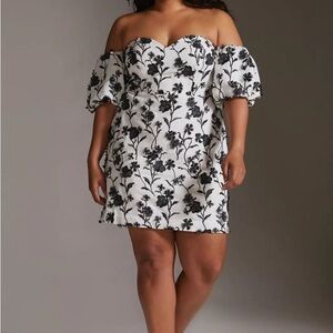 Anthropologie White/Black Sabrina Puff Sleeve Appliqué Mini Dress - Size 10